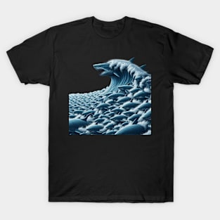 Thousand great white sharks riding a waves T-Shirt